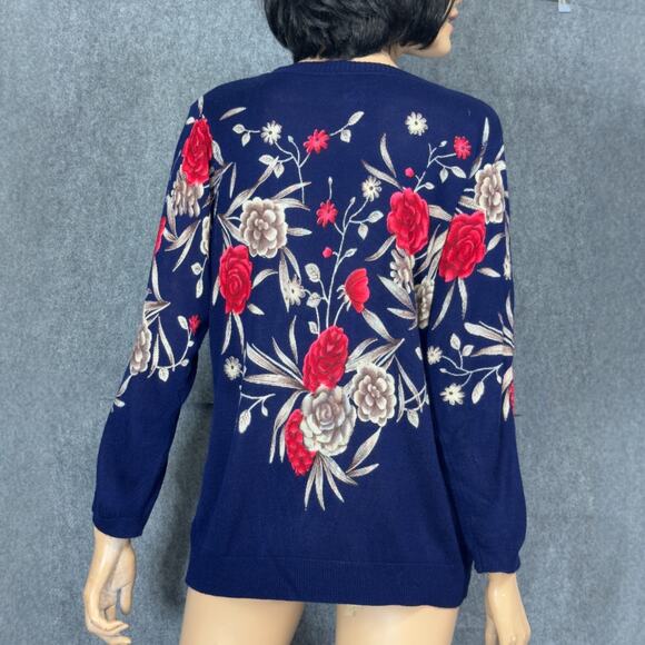 Rebecca Malone Moody Floral Sweater L Lightweight Pullover Studded Soft Vintage - Picture 5 of 14